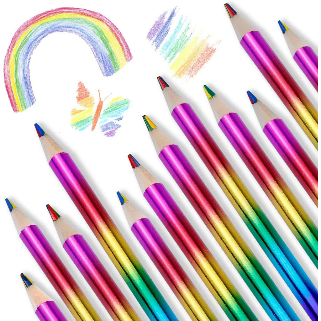 10 Pcs Rainbow Colored Pencils, 4 Color in 1 Pencil .Suitable for Schools, Students, Sketching, Dood
