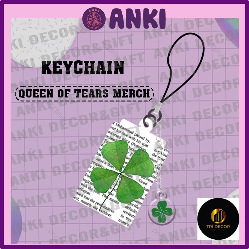 QUEEN OF TEARS MERCH พวงกุญแจไมก้า พวงกุญแจพิมพ์ลายโคลเวอร์ 4 ใบ TEARS QUEEN เป็นของขวัญ