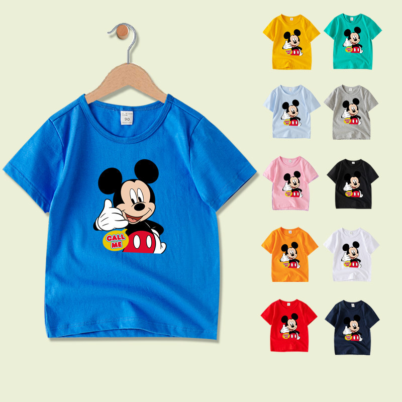 เสื้อผ้าเด็ก เสื้อยืดคอกลม แขนสั้น ผ้าฝ้าย 100% ลายการ์ตูนมิกกี้เมาส์น่ารัก 8 สี สำหรับเด็ก NE021