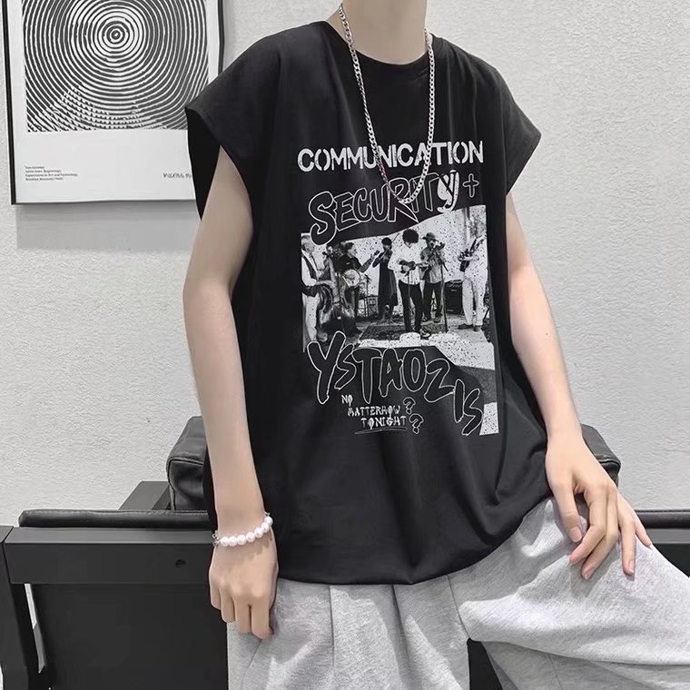 เสื้อยืดแขนกุด ทรงหลวม ขนาดใหญ่ สไตล์เกาหลี แฟชั่นฤดูร้อน สําหรับผู้ชาย