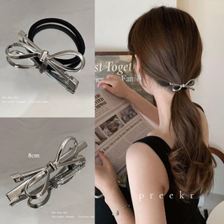 Jojo COCO กิ๊บติดผมหางม้า ประดับโบว์ด้านข้าง สีเงิน แฟชั่นสไ…