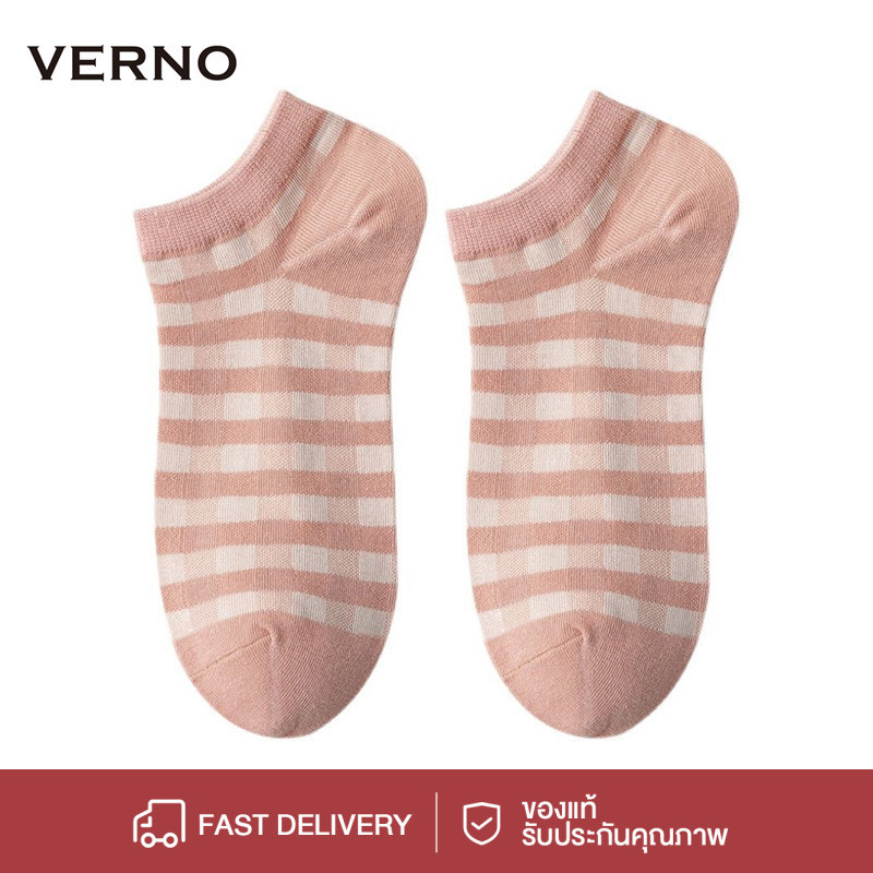 VERNO-Beauty Shop ถุงเท้าข้อสั้น ถุงเท้าชมพู-ขาว ลายแฟชั่น เนื้อผ้านุ่ม