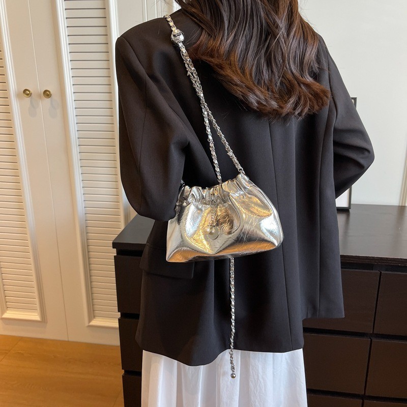 Pleated Cloud Bag Chain Messenger Bag Fashionable All-Match Shoulder Bucket Bag