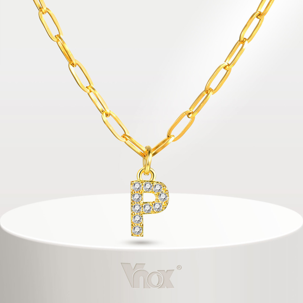 Vnox สร้อยคอทองคำ ประดับจี้ตัวอักษร A-Z 26 แบบ ของขวัญสำหรับผู้หญิง