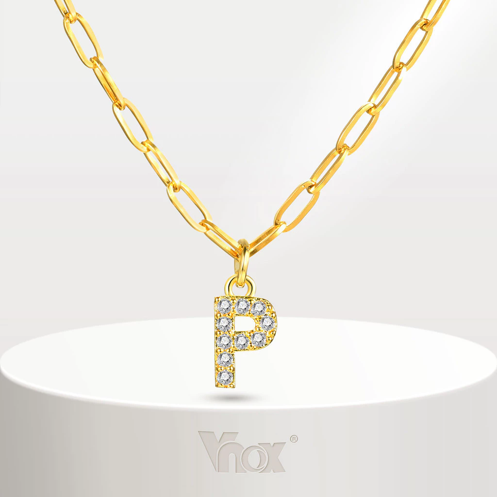 Vnox สร้อยคอทองคำ ประดับจี้ตัวอักษร A-Z 26 แบบ ของขวัญสำหรับผู้หญิง