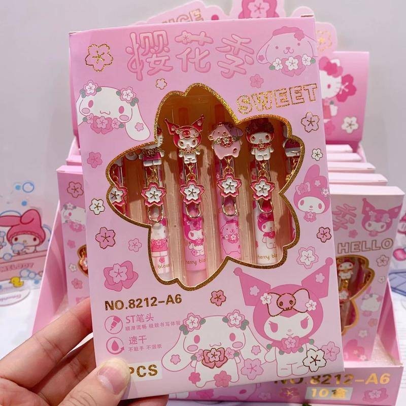 6 ชิ ้ น/Pack โลหะผสมโลหะ Sanrio สีชมพูซากุระเทศกาล 0.5 มม.หมึกสีดําเจลปากกา Mymelody Kuromi Pom Pom Purin Cinnamoroll Pochacco ปากกาลายเซ ็ นนักเรียนเครื ่ องเขียนของขวัญวันเด ็ ก