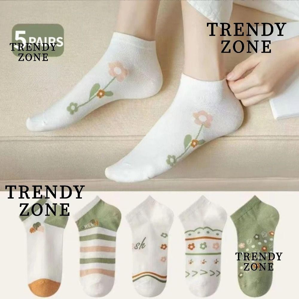 Trendyzone 5 คู ่ /Pack ถุงเท ้ าโพลีเอสเตอร ์ และสแปนเด ็ กซ ์ Breathable ถุงเท ้ าผู ้ หญิง , คุณภาพสูงการ ์ ตูนถุงเท ้ าลูกไม ้ ที ่ มองไม ่ เห ็ น