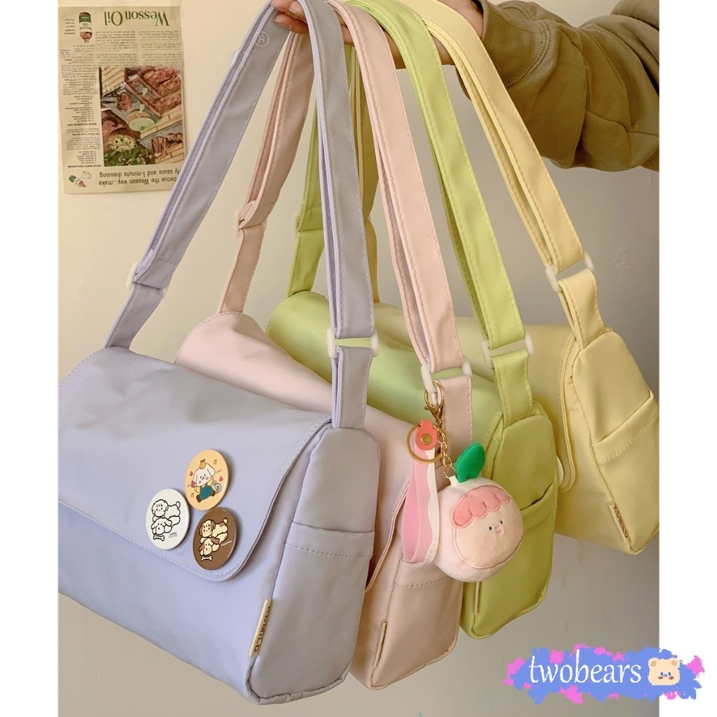 ร้อมส่ง กระเป๋าสะพายข้าง สีพื้น สไตล์เกาหลี สะพายข้าง