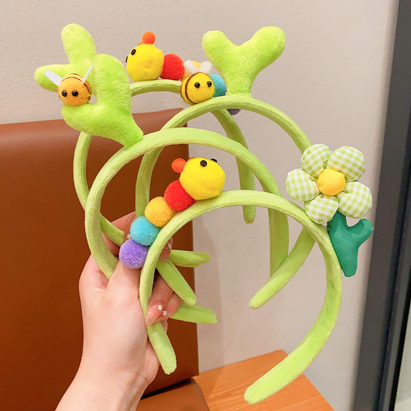 2024 Caterpillar ดอกไม ้ น ่ ารักการ ์ ตูนแถบคาดศีรษะ Leaf Green Bean Sprout ที ่ คาดผมตลก