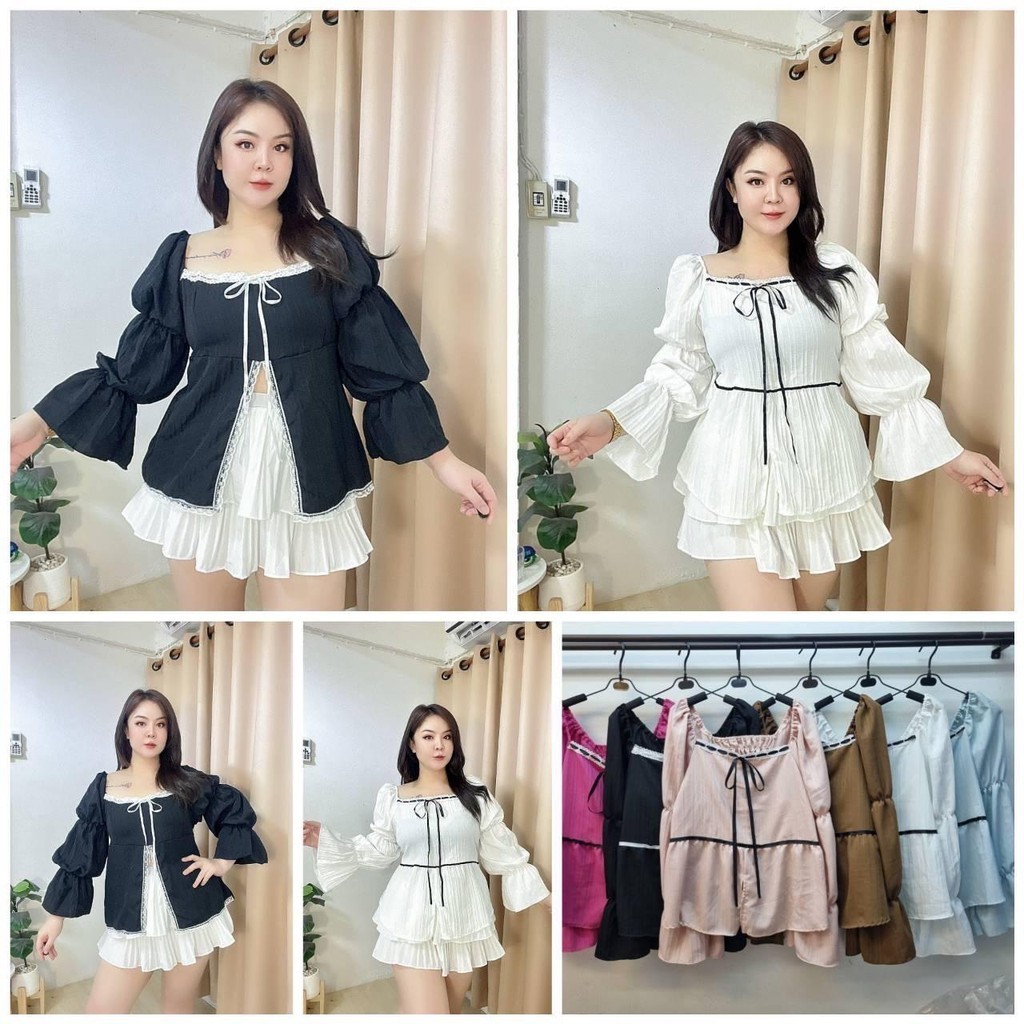 เสื้อแขนยาวญาญ่าเวียดนามแต่งลูกไม้อก36-50