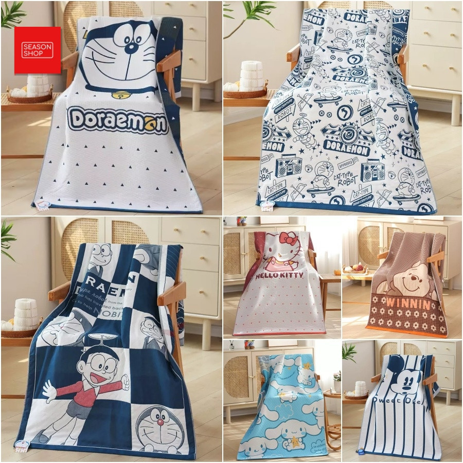 seasonshop ผ้าเช็ดตัว ผ้าขนหนู เกรดพรีเมี่ยม งานผ้าฝ้าย ซับน้ำ แห้งเร็ว ไม่เป็นขุย ลิขสิทธิ์ ลายการ์ตูน โดเรม่อน 400g.