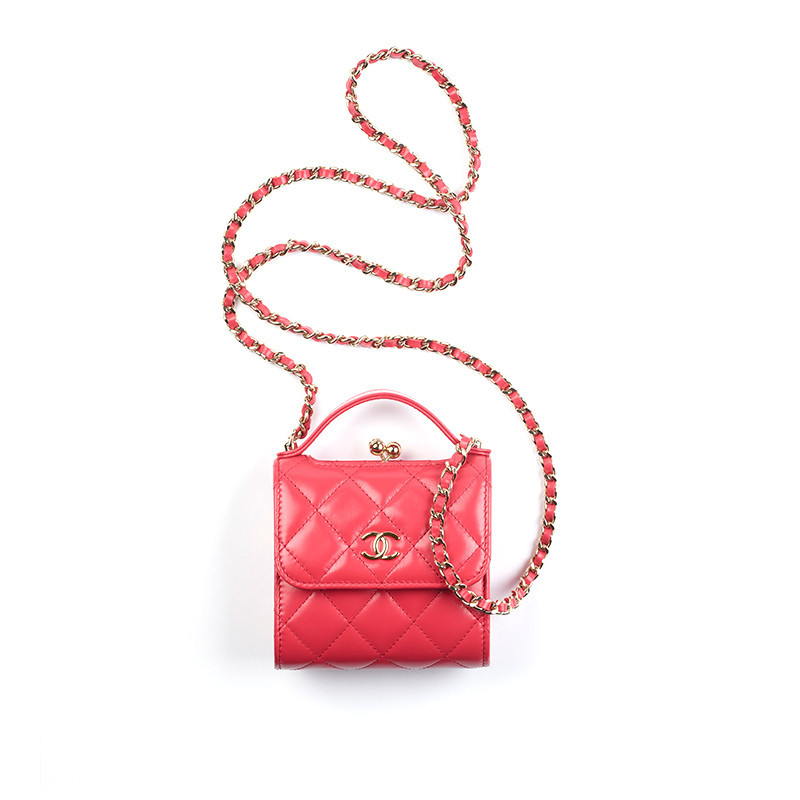 Chanel/Chanel Women's Bag CLUTCH CON CATENA Red Calf Leather Rhythm Plaid Flip Chain Handbag
