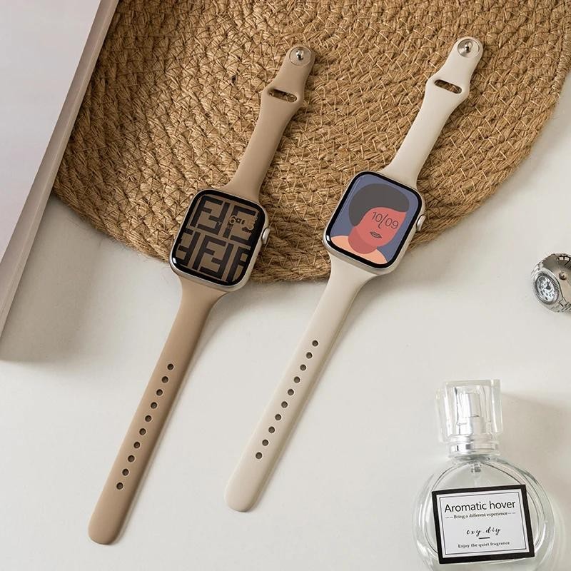 สายซิลิโคนบางสําหรับ Apple Watch 9 8 7 6 5 4 3 SE 2 ขนาด 38/40/41/42/44/45/49 มม. อุปกรณ์เสริม