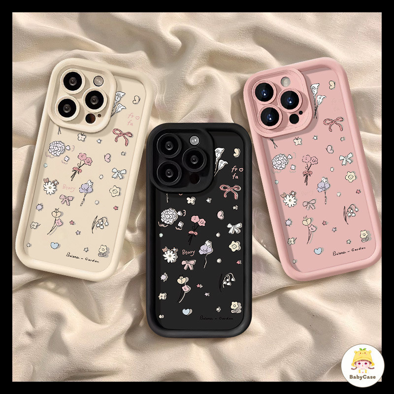 แฟชั่นดอกไม้สดโบว์น่ารักกรณีอ่อนนุ่ม iPhone 13 15 11 14 7Plus 12 Pro Max 14 8 15 6 6s Plus XR X XS Max SE