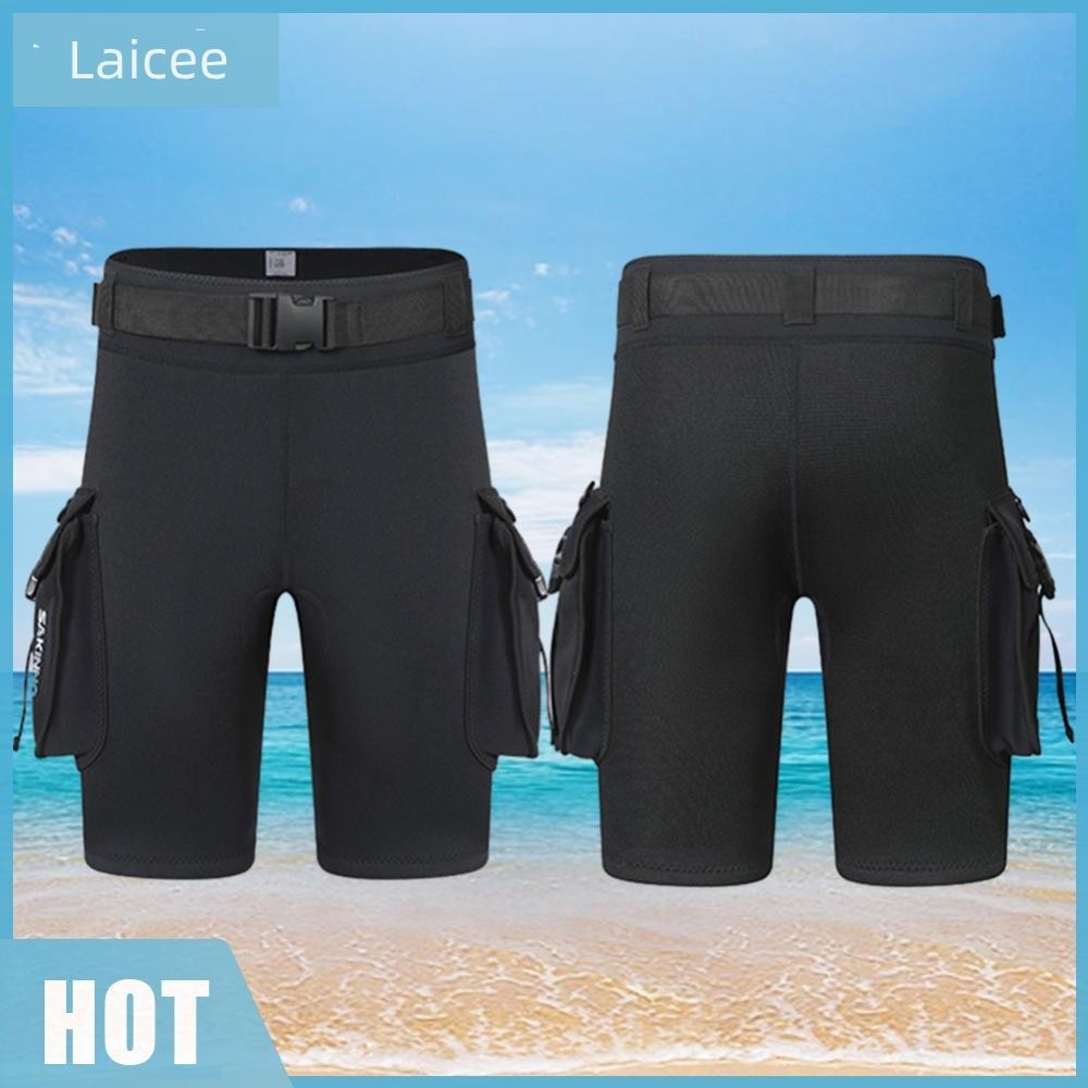 [Laiicee.th ] 3mm Neoprene Wetsuit Tech Shorts Keep Warm Unisex Wetsuit Cargo Shorts Leak Hole