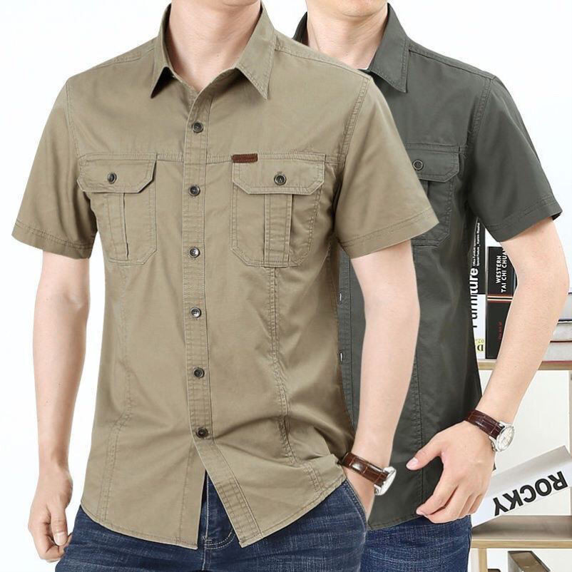 ฤดูร้อนใหม่เสื้อเชิ้ตแขนสั้นผู้ชายผู้ชายบางเสื้อแขนสั้น ชุดทํางาน กลางแจ้งลําลองผู้ชาย สูงสุด