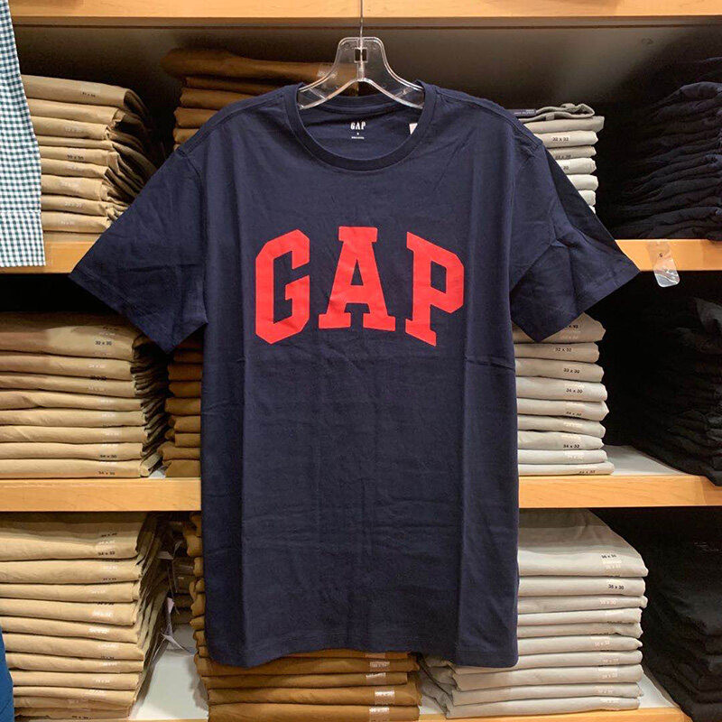 GAP เสื้อยืดคอกลมแขนสั้นลำลองผู้ชาย,เสื้อยืดผ้าฝ้ายแท้พิมพ์ลายน่ารักแฟชั่นฤดูร้อนS-5XL
