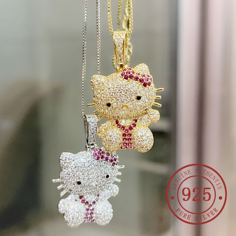 น่ารักหวานเต็มเพชรแมว Kts925 สร้อยคอจี้เงิน