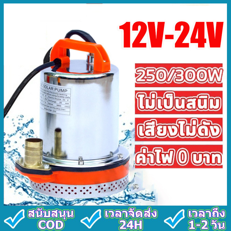 สแตนเลส ปั๊มจุ่ม 1นิ้ว12V/24V 300W ไดโว่ เจ้าพระยา แรงดันสู แบตเตอรี่ มอเตอร์ทองแดงแท้ 100% ไดร์โว่ดูดน้ำ 12v ปั๊มน้ำ