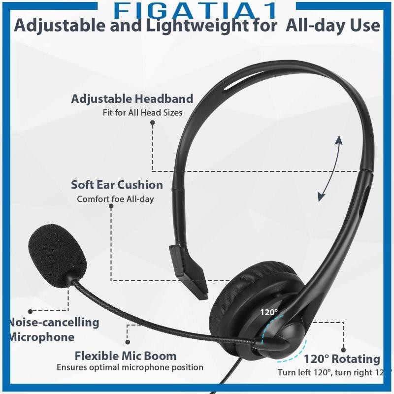 [figatia1 ] ชุดหูฟัง USB Call Center พร ้ อมการตัดเสียงรบกวนสําหรับการบริการลูกค ้ า หลักสูตรออนไลน ์
