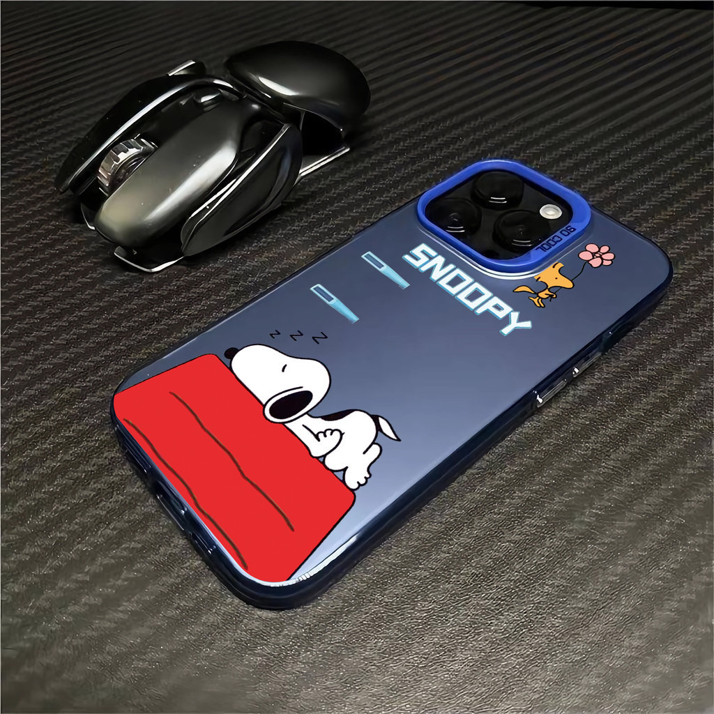 Hard IMD สําหรับ iphone 11 pro max 15 14 13 12 7 8 Plus X XR XSMax น่ารักการ์ตูน Sleeping Snoopy เลนส์กรอบกันกระแทก