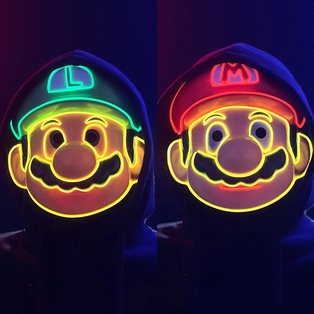 Luminous Mario Mask Super Mario เด ็ ก el Full Face เกมตลกแสดงพรหม cos Party Props