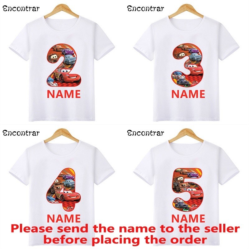 เสื้อยืด พิมพ์ลาย Disney Car Pixar Lightning McQueen สําหรับเด็กผู้ชาย ผู้หญิง อายุ 1 2 3 4 5 6 7 8 