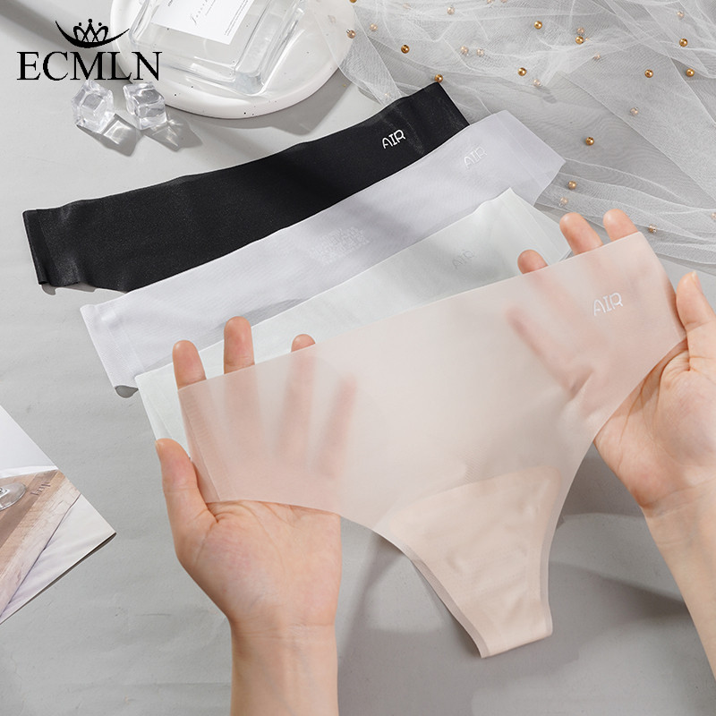 Ecmln กางเกงชั้นในทองไร้รอยต่อบางเฉียบของผู้หญิงฤดูร้อนบางแห้งเร็วชุดชั้นในผ้าไหมน้ําแข็งเอวกลาง