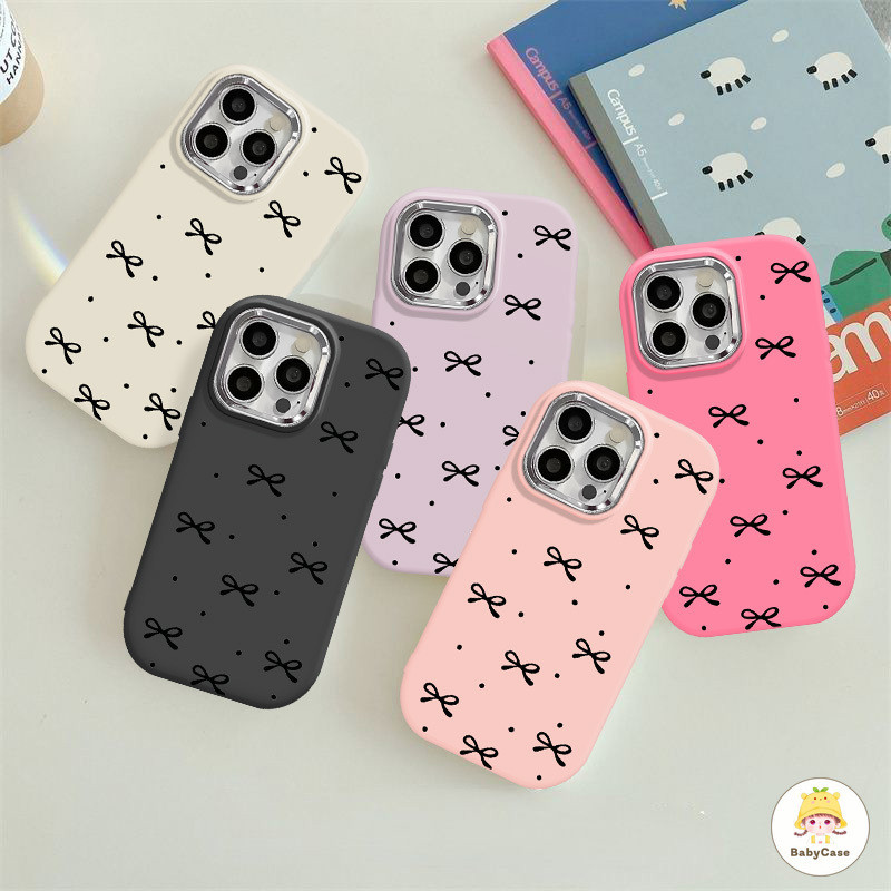 แฟชั่นสีดำโบว์ Graffiti โลหะเลนส์ซอฟท์แขน iPhone 11 15 14 Pro Max 7Plus 13 12 Pro Max X XR XS Max 8 14 7 15 Plus SE 2020