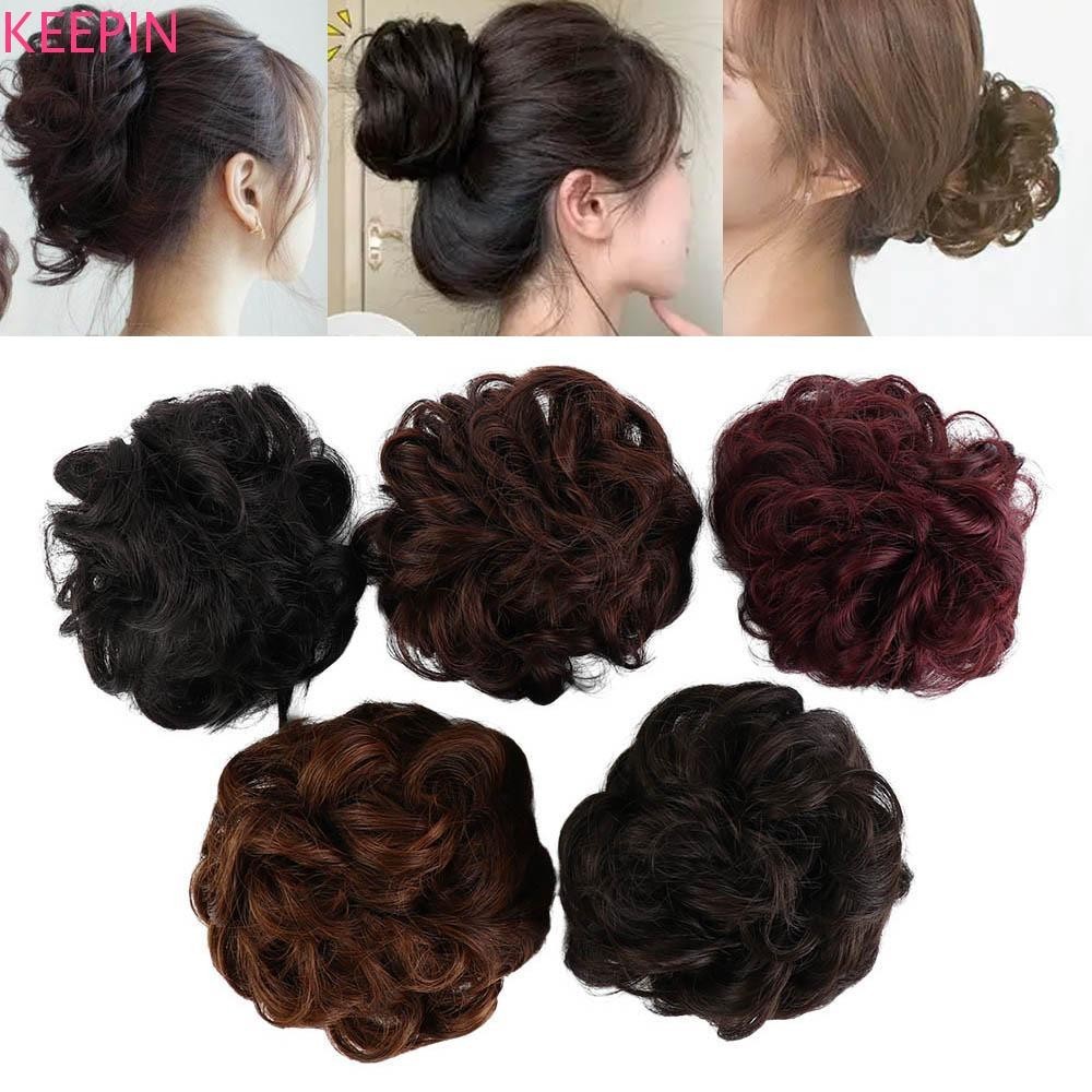 Keepin ผมสังเคราะห ์ สีน ้ ําตาลผู ้ หญิง Hairpieces ยางรัดผมปลอมสายรัดยืดหยุ ่ น