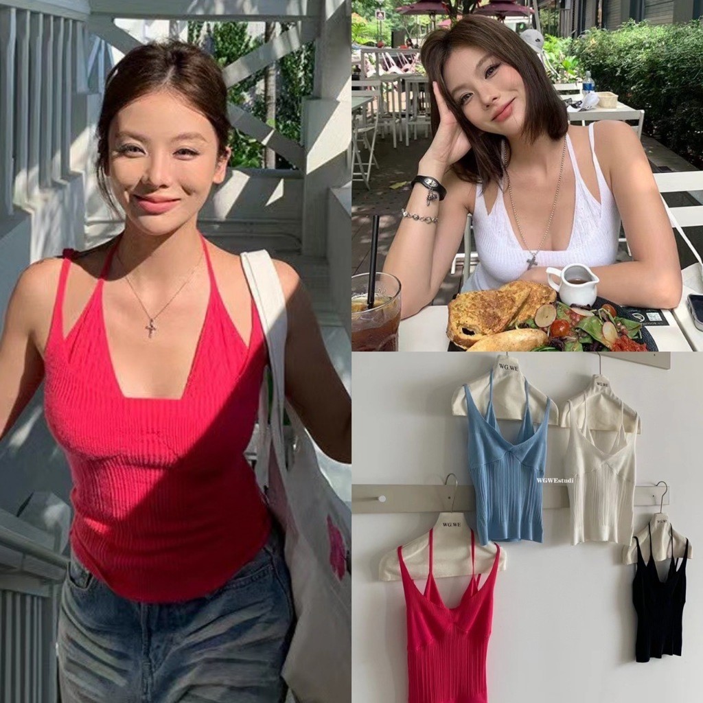 🧵 🇰🇷 เสื้อสายเดี่ยว แต่งสาย ทรงใหม่ ผ้าดีมาก ทรงเกาหลี ทรงน่ารัก แฟชั่นเกาหลี TAG WG.WE 🇰🇷