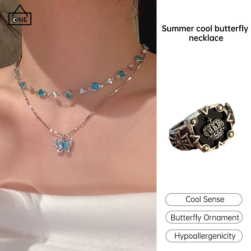 COD ฤดูร้อนเย็นผีเสื้อสร้อยคอแสงหรูหรา Niche คอโซ่ร้อนระดับไฮเอนด์โซ่ไหปลาร้า-a.one