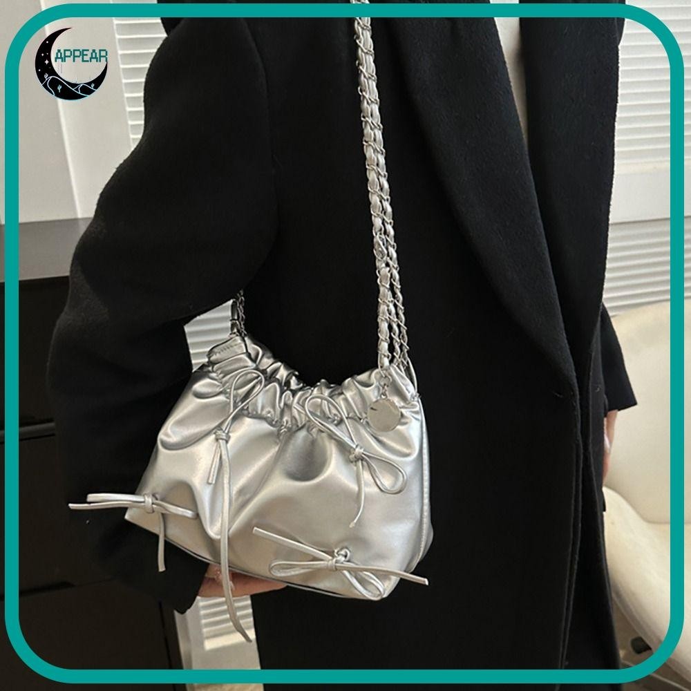 Appear Plain Pleated Bag, All-match PU Leather Women 's Shoulder Bag, Casual Plain Small One-sided Pleated Design Handbag Women