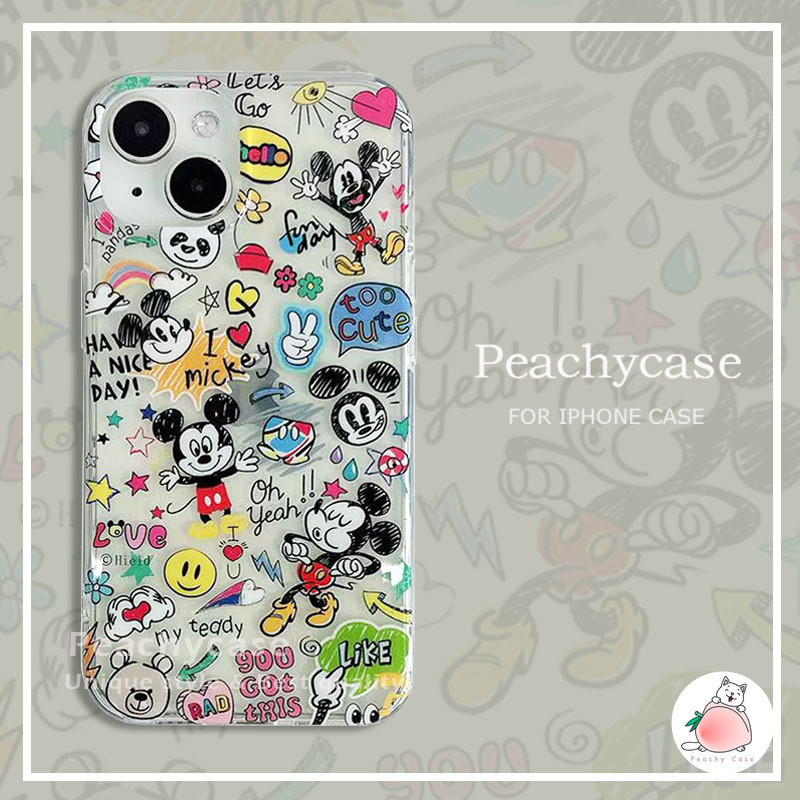 การ ์ ตูนที ่ มีสีสัน Graffiti Mickey Mouse เคสโทรศัพท ์ สําหรับ iPhone 15 14 13 12 Pro Max 15promaxระบบป้องกันภาพสั่นไหว IMD ป ้ องกันปกหลังปลอก