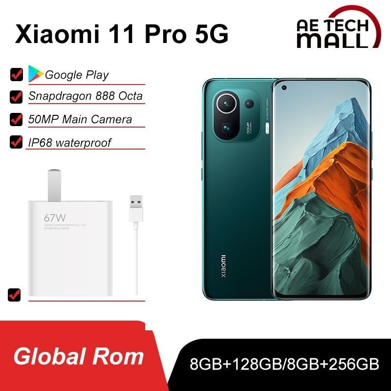 Global ROM Xiaomi Mi 11 Pro 5G สมาร ์ ทโฟน Snapdragon 888 Octa Core 6.81 98 %new ใช ้ 2K 120Hz AMOLE