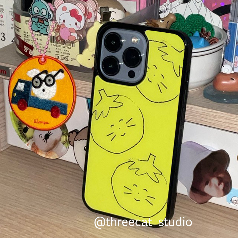 เกาหลี ins เคสโทรศัพท ์ ลายมะเขือเทศยิ ้ มสําหรับ iphone15pro/14promax/13/12/11/xsmax กรณี XR ฝาครอบขอบสีดํา