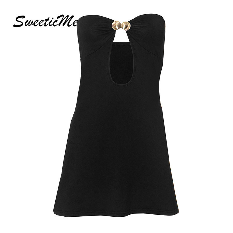Sweeticme ชุดเดรสสตรี 2024 แฟชั ่ นใหม ่ เซ ็ กซี ่ Hollow Slim Fit A-line Dress