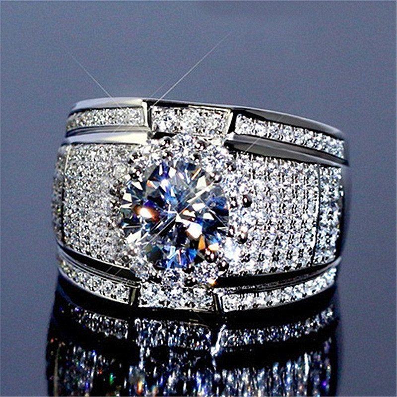 Chunky Iced Out แหวนเงินสําหรับผู ้ ชาย , Bling Big Fully Diamond Men Rings,Size 6/7/8/9/10/11/12/13