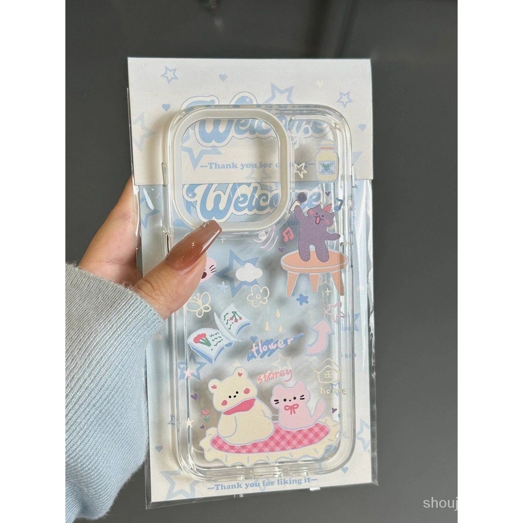 หมีน้อยลูกแมวฤดูใบไม้ผลิออกนอกบ้าน Apple 14promax เคสโทรศัพท์ iPhone12/13 รวมทุกอย่าง 11 นุ่ม xs/xr 
