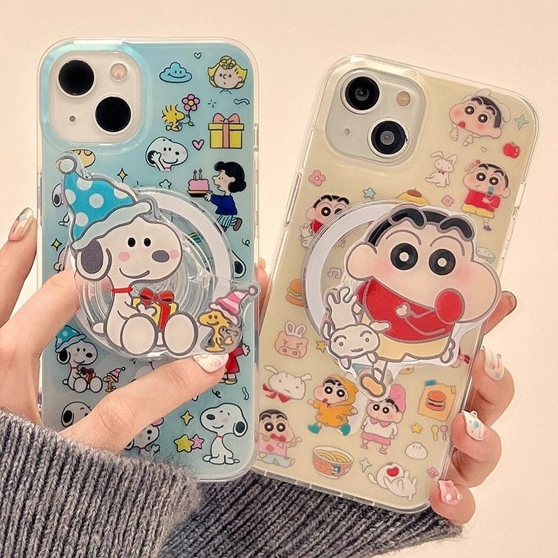 น่ารักการ์ตูนชินจัง/สนูปปี้เคสโทรศัพท์ที่มีแม่เหล็กสำหรับแอปเปิ้ล15promax1 3/14PLUS/12/11pro