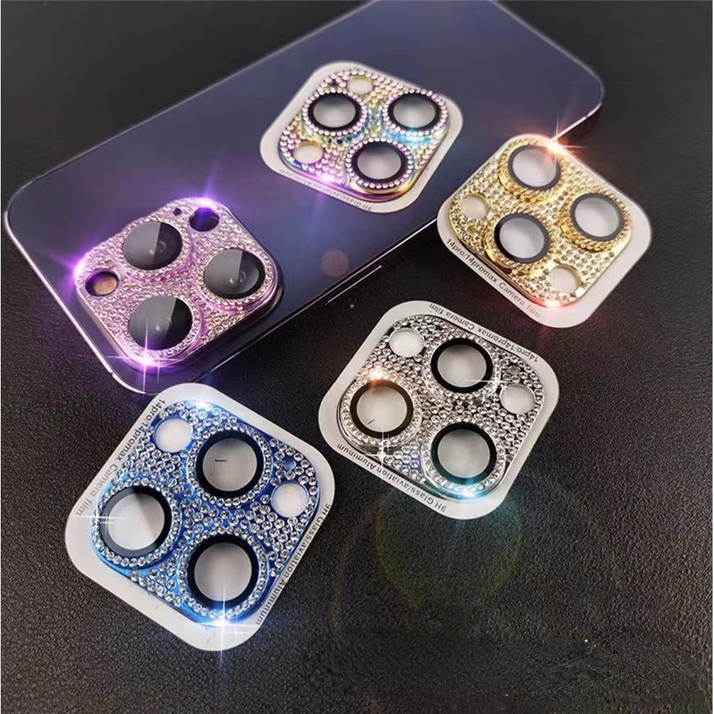 หรูหราเพชรสีสันสดใสฝาครอบเลนส์กล้องสําหรับ ไอโฟน 16 15 14 มือโปร สูงสุด 13 12 11 มือโปร สูงสุด โลหะเลนส์กล้องหลังรวมทุกอย่างกันกระแทก ไอโฟน 15 16 บวกฝาครอบป