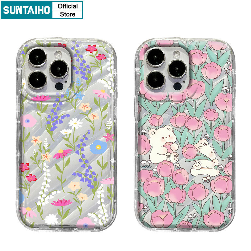 Suntaiho ตลกน่ารักปลอกทิวลิปกระต่ายหมีรูปแบบเคสโทรศัพท์สําหรับ Iphone 15 14 12 13 11 Pro Max IP 7 8 Plus Iphon X Xs XR Xs Max TPU ซิลิโคนนุ่มพรีเมี่ยมกันกระแทกปกหลัง