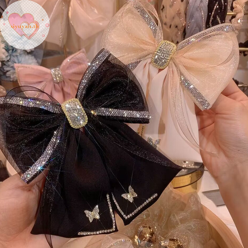 SIYUYAN ผ้า Rhinestone คริสตัล Hairpin ตาข่ายโบว์ฤดูใบไม้ผลิคลิปผู้หญิงเกาหลีสไตล์แฟชั่นอุปกรณ์เสริมผม TH