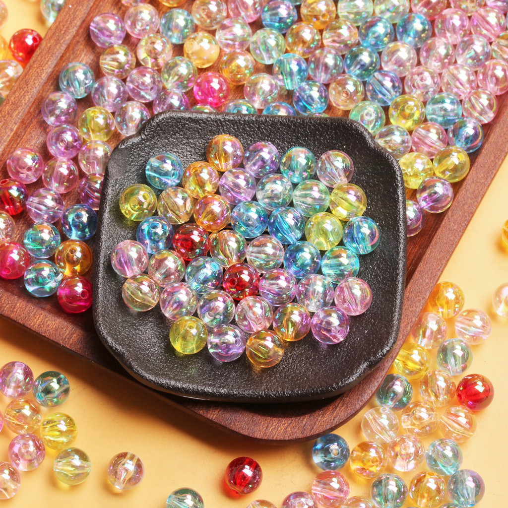 50/100pcs 6-10mm AB อะคริลิครอบหลวมลูกปัดสําหรับเครื ่ องประดับทํา DIY สร ้ อยคอสร ้ อยข ้ อมืออุปกรณ ์ เสริม