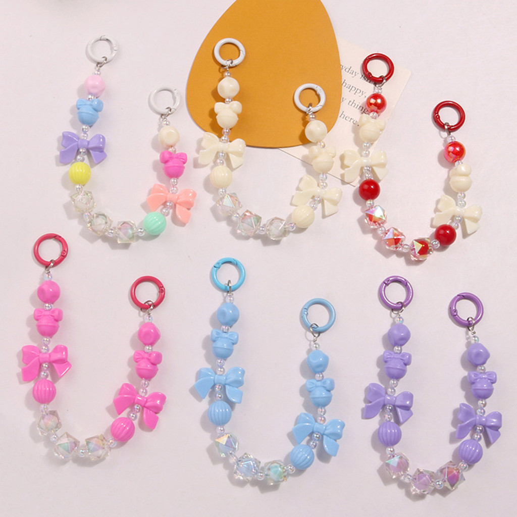 1 PC Candy สีพวงกุญแจลูกปัดอะคริลิค Key Chains Bow พวงกุญแจ DIY จี้สําหรับกระเป๋าคีย์ผู้ถือ Charms อุปกรณ์เสริม