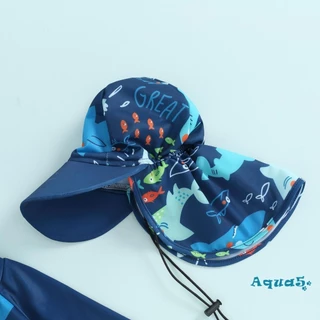 Aqq-baby Boy 3 ชิ้น Rash Guard ชุดว่ายน้ําน่ารักปลาพิมพ์แขนยาว Zip Up ชุดว่ายน้ําชุดว่ายน้ํา