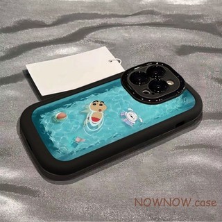 สําหรับ iPhone 15 14 13 12 11 Pro MAX X XR XS MAX 7 8 Plus การ์ตูนน่ารัก Crayon Xiaoxin ว่ายน้ําเคสโทรศัพท์แพคเกจเต็มรูปแบบป้องกันการล่มสลายปกอ่อน