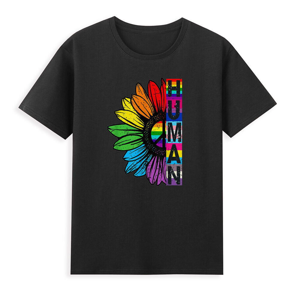 Human Sunflower Lgbt Flag Month Lgbtq เสื้อยืดวินเทจตลกสีดํา