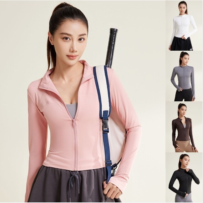 ArayaLady เสื้อกีฬาแจ็คเก็ตแขนยาวกันแดด เสื้อคลุมออกกำลังกายแขนยาว ผ้าดีทรงกระชับเข้ารูป YOGA-148