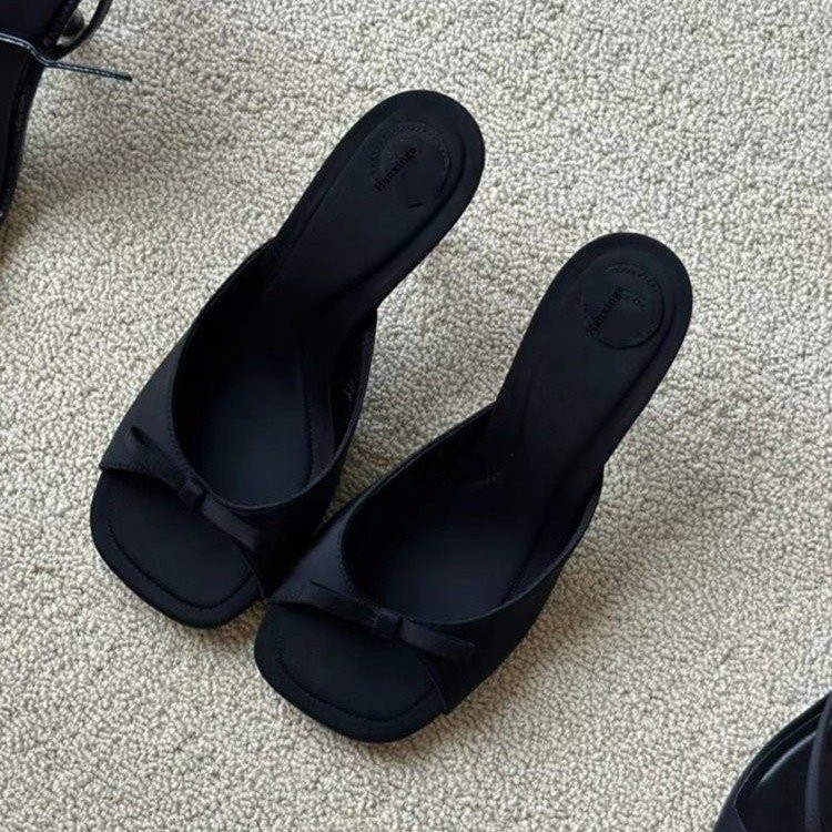 รองเท้าส้นสูงผู้หญิงแบบสวม Bow Stilettos ยางเซ็กซี่